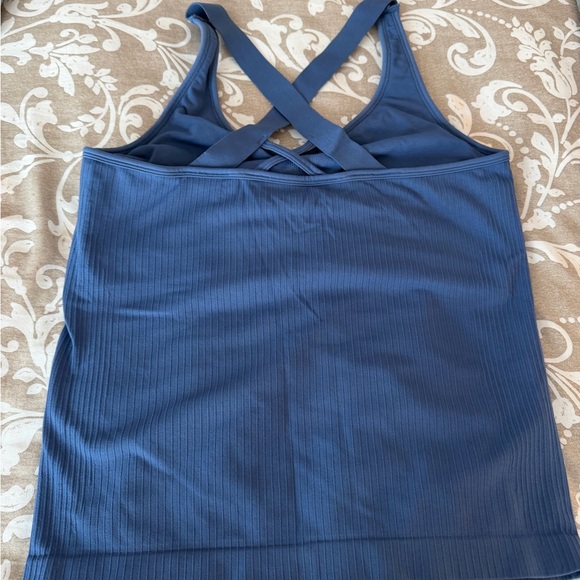 Women's Blue Ribbed Tank Top - Picture 3 of 3